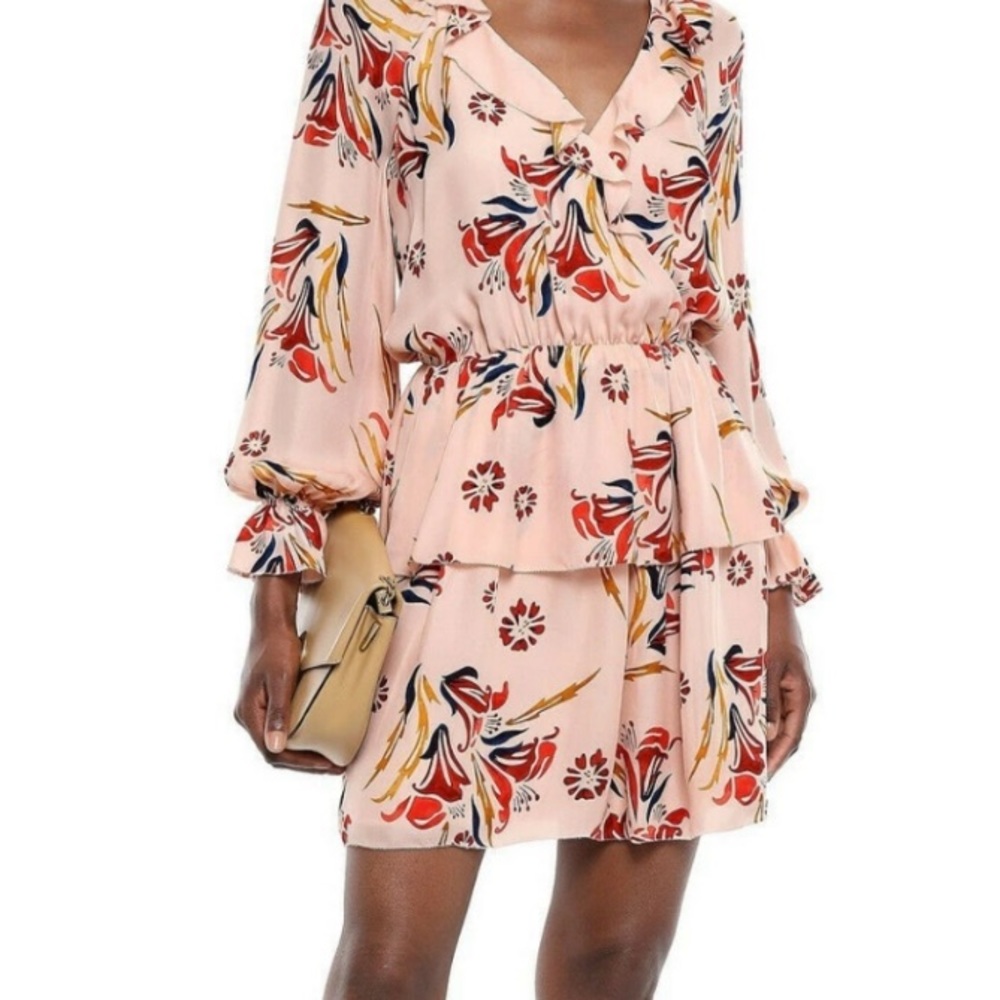 Joie Dress Silk Floral Pink Sky Long Sleeve